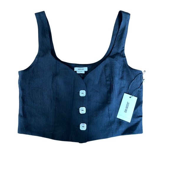 Jason Wu Womens Black Square Mother of Pearl Sleeveless Button Vest Crop Top Sma - Picture 11 of 14